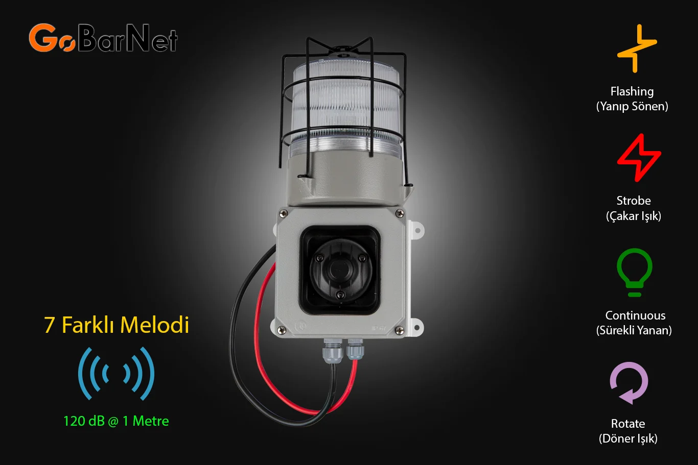 Kornalı İkaz Lambası | 120 dB 7 Melodi | IP65