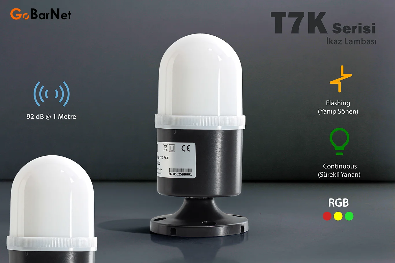 RGB Tepe İkaz Lambası | 3 Renk | T7K-RGB
