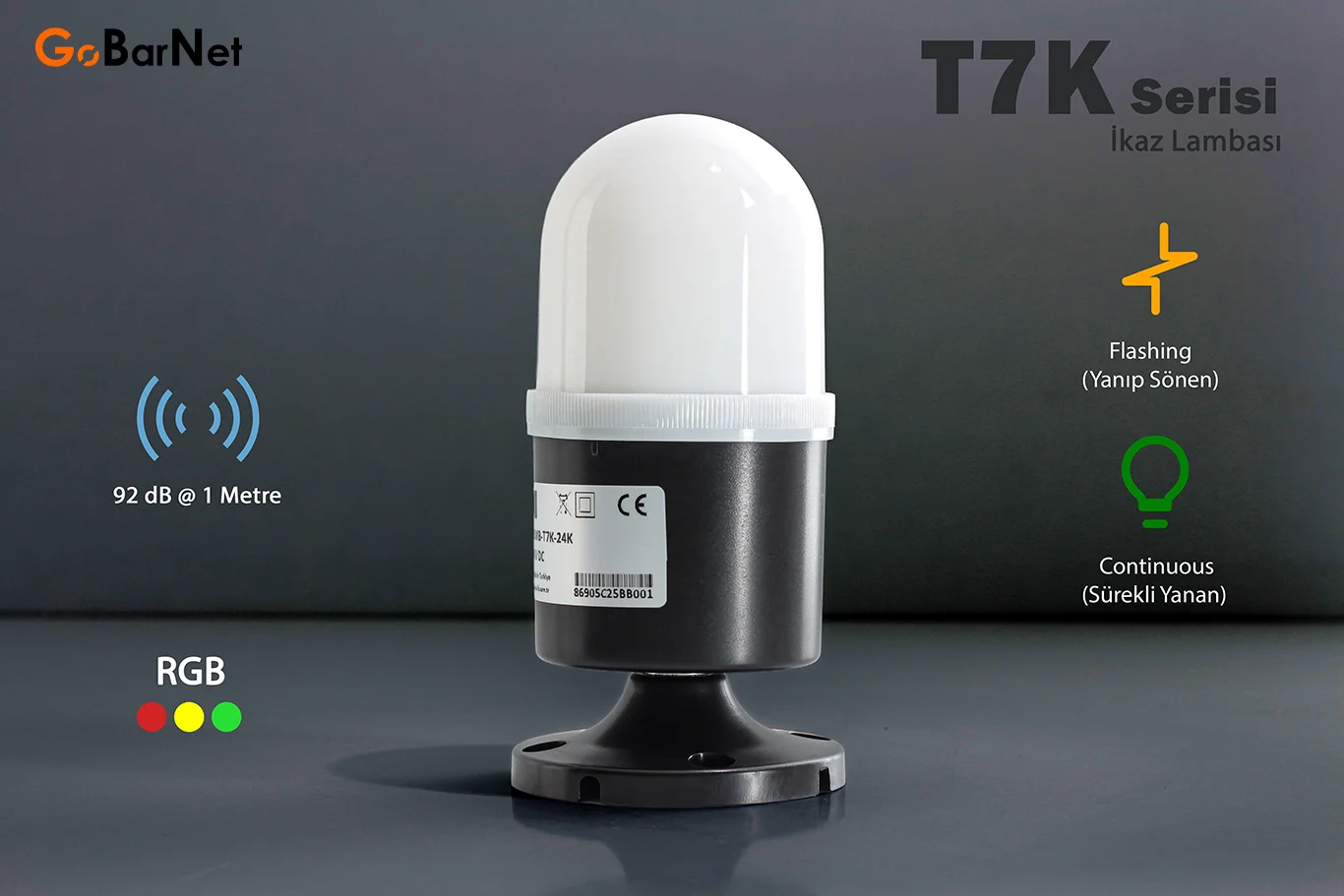 RGB Tepe İkaz Lambası | 3 Renk | T7K-RGB
