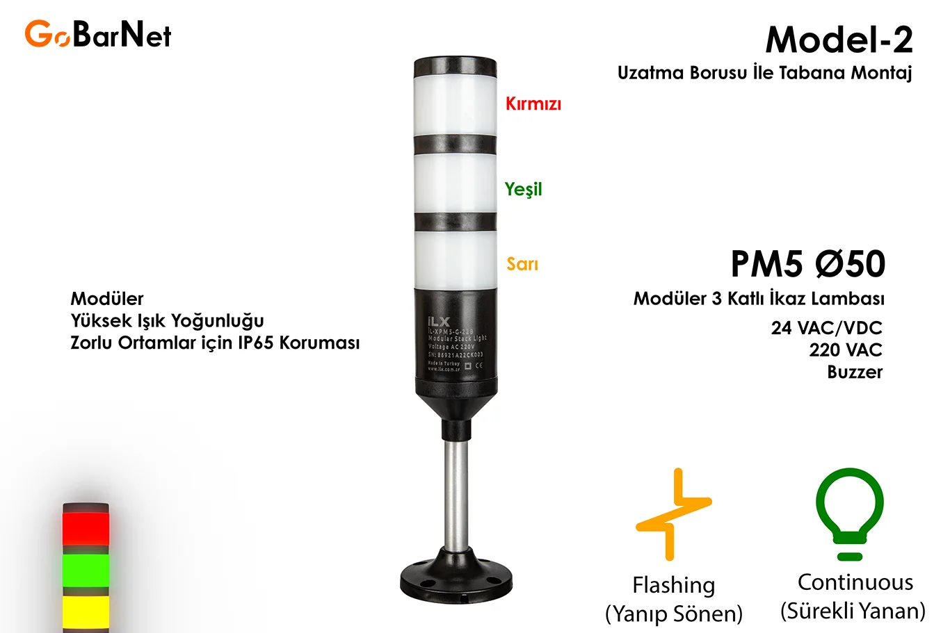 3 Katlı İkaz Lambası | Buzzer | 24V & 220V | Modüler