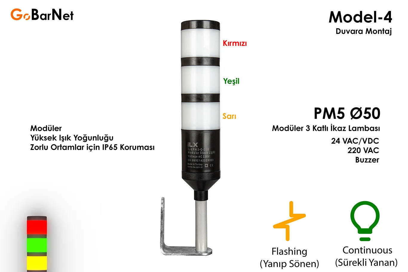3 Katlı İkaz Lambası | Buzzer | 24V & 220V | Modüler