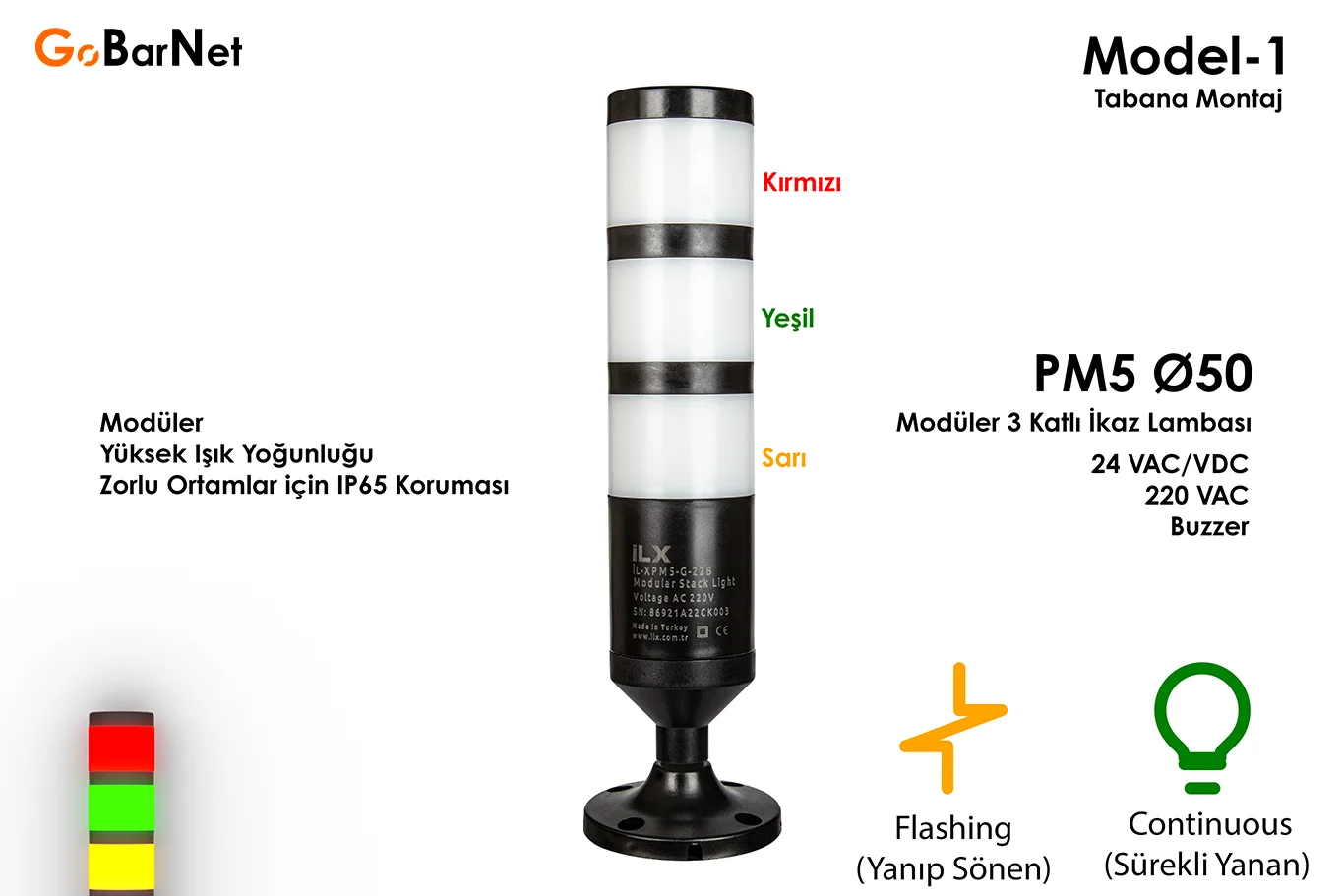 3 Katlı İkaz Lambası | Buzzer | 24V & 220V | Modüler