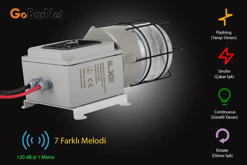 Kornalı İkaz Lambası | 120 dB 7 Melodi | IP65