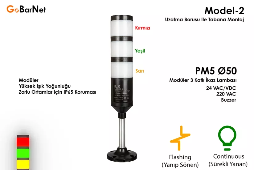 3 Katlı İkaz Lambası | Buzzer | 24V & 220V | Modüler