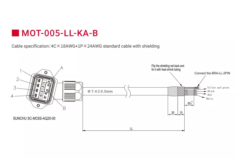 Frenli Servo Motor Güç Kablosu | MOT‑005‑LL‑KA‑B