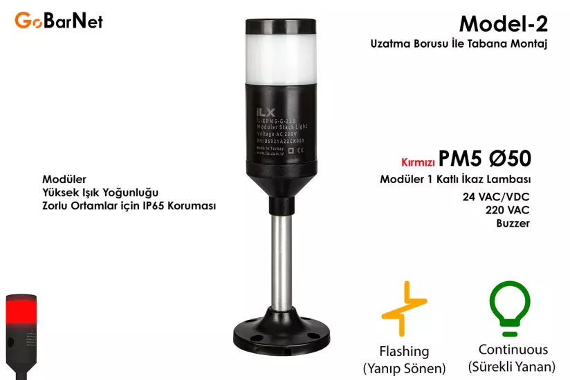PM5 Ø50 Modüler İkaz Lambası | 24V/220V | Buzzer